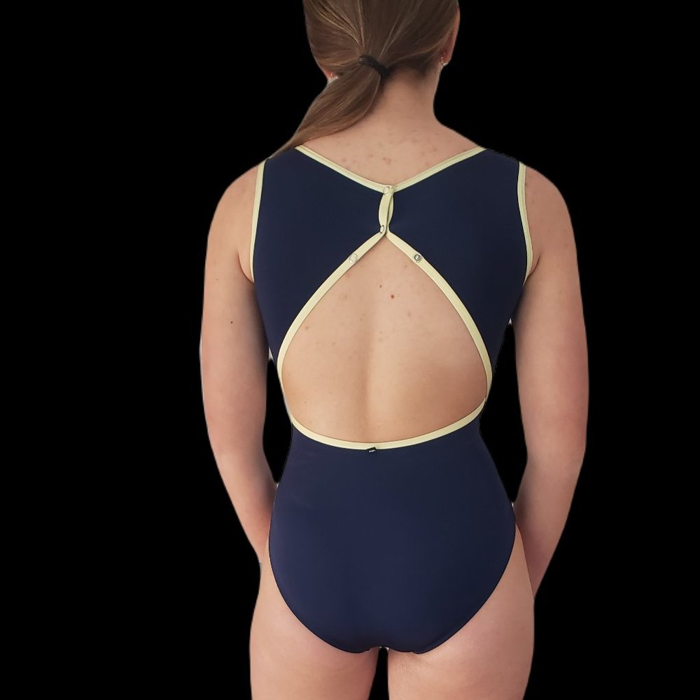 Mariia Basia Tank Leotard - navy w/lime trim - XS women